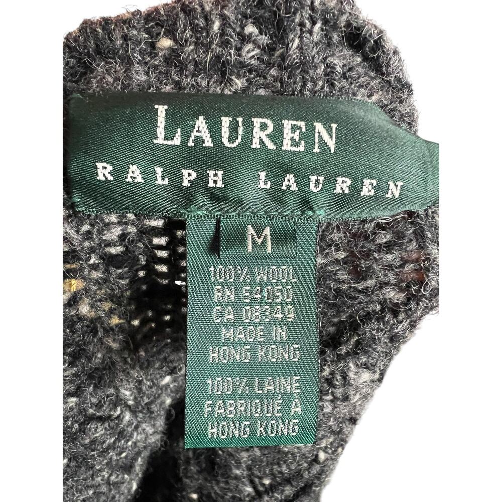 Ralph Lauren Cardigan Sweater Womens Medium Gray 100% Wool Cable Knit Pockets - Picture 8 of 8